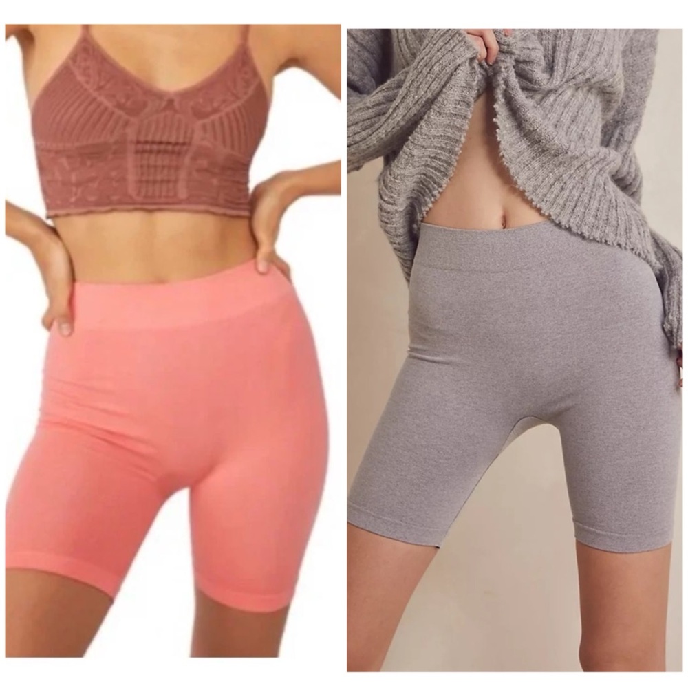 Free People Intimately Seamless Bike Shorts (2) Ribbed Grey & Posh Coral Size XS